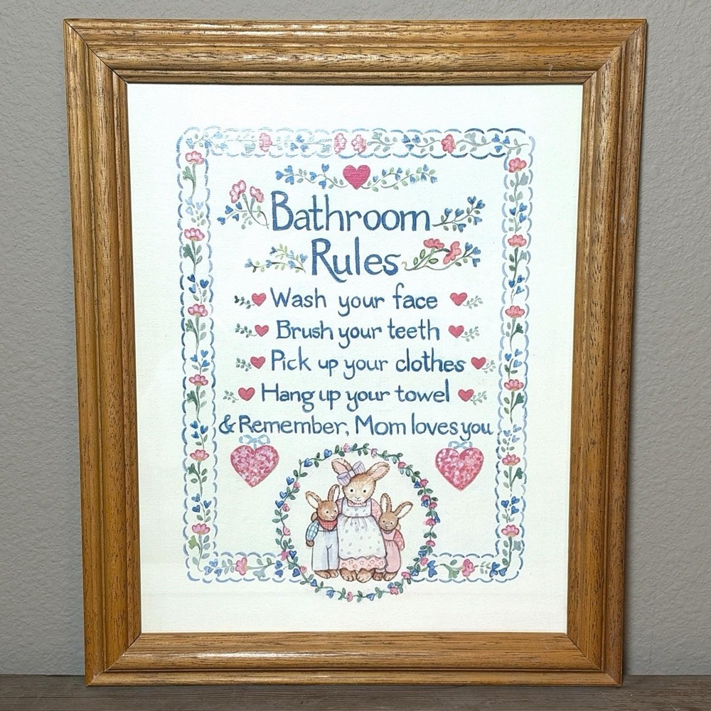 Cottagecore Bathroom Rules Bunny Wall Art BB-156 Figi Graphics Vintage 1983